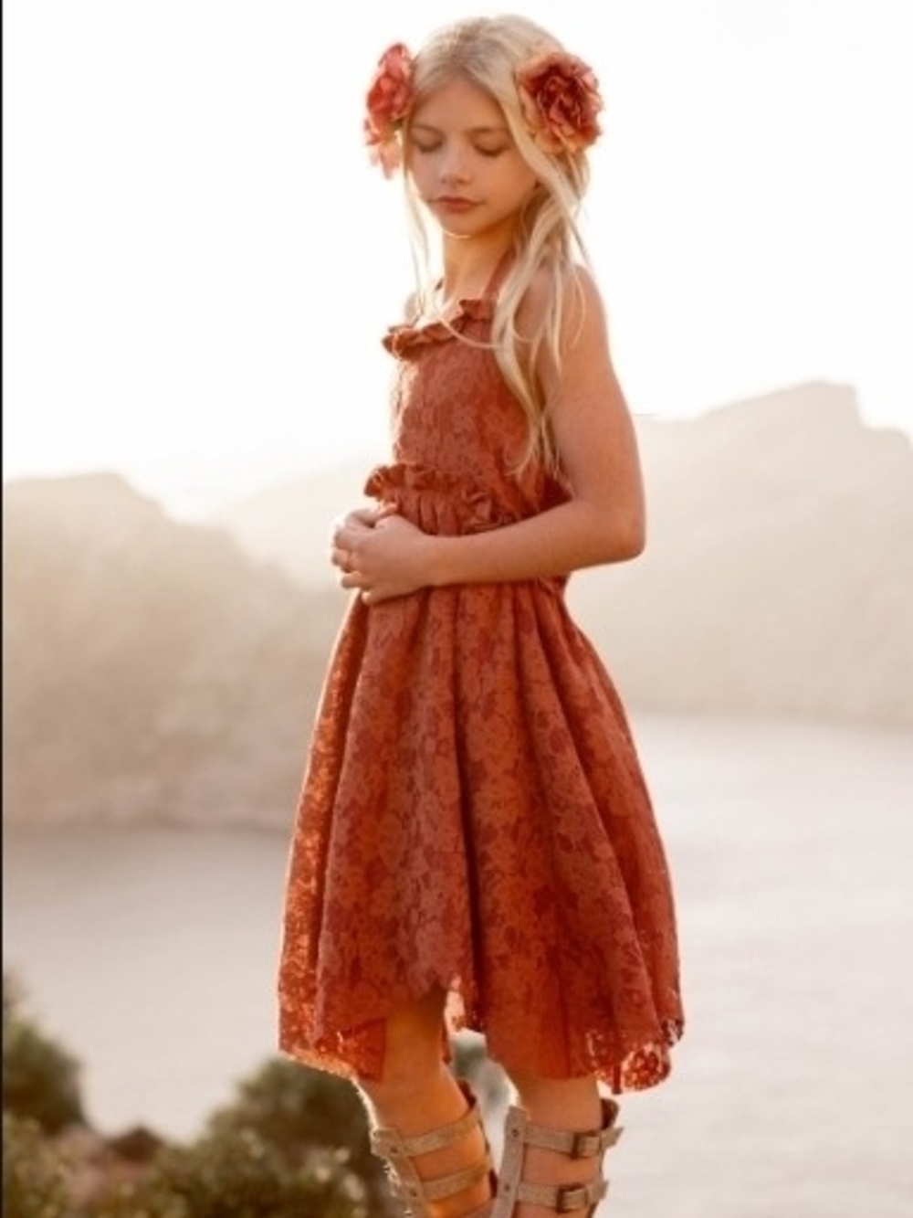 Joyfolie Sonya Toddler Girls Rust Lace Asymetrical Dress